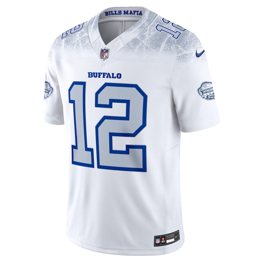 Men's Buffalo Bills Jim Kelly Nike White 2025 Rivalries Collection F.U.S.E. VaporLimited Stitched Jersey