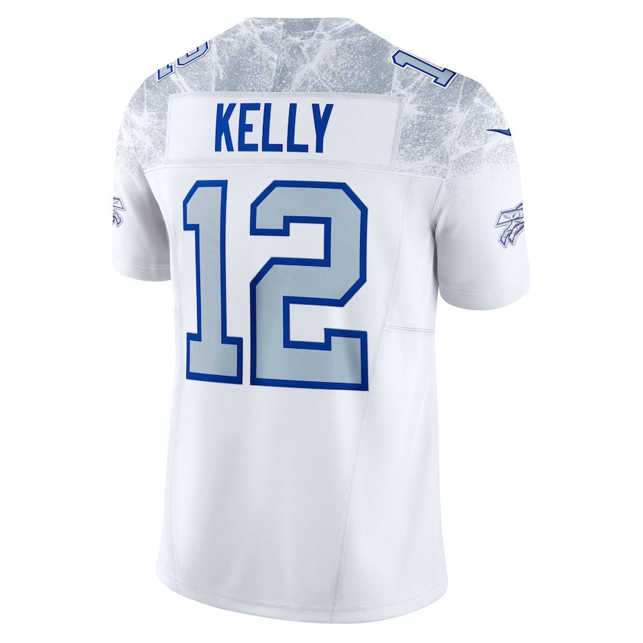 Men's Buffalo Bills Jim Kelly Nike White 2025 Rivalries Collection F.U.S.E. VaporLimited Stitched Jersey
