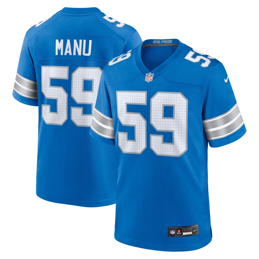 Detroit Lions Giovanni Manu Blue Team Game Jersey