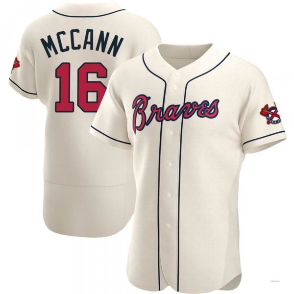 Atlanta Braves #16 Brian McCann Cream Alternate Jersey Stitches Baseball Jerseys