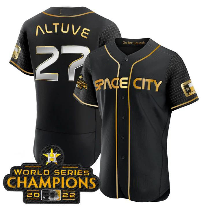 #27 Jose Altuve Houston Astros BLACK 2023 SPACE CITY CHAMPIONS FLEX JERSEY C ALL STITCHED Baseball Jerseys