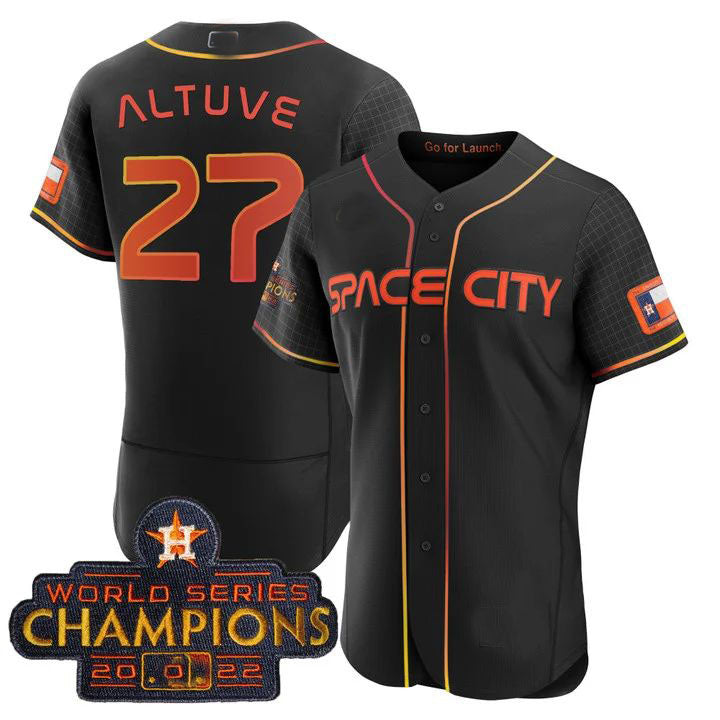 #27 Jose Altuve Houston Astros 2023 SPACE CITY CHAMPIONS FLEX JERSEY C BLACK ALL STITCHED Baseball Jerseys