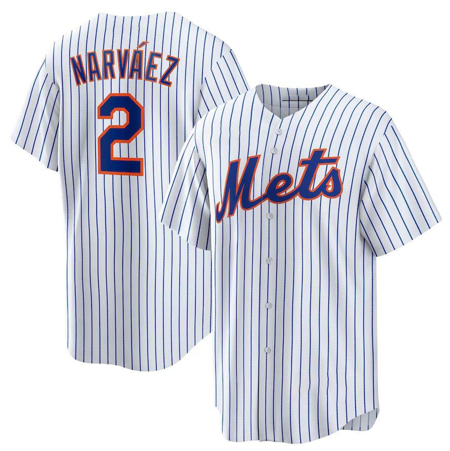 New York Mets #2 Omar Narvez White Home Replica Player Jersey Baseball Jerseys