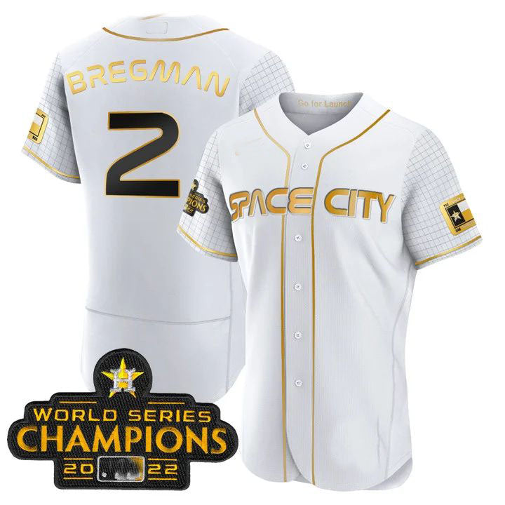 #2 Alex Bregman Houston Astros WHITE 2023 SPACE CITY CHAMPIONS FLEX JERSEY C ALL STITCHED Baseball Jerseys