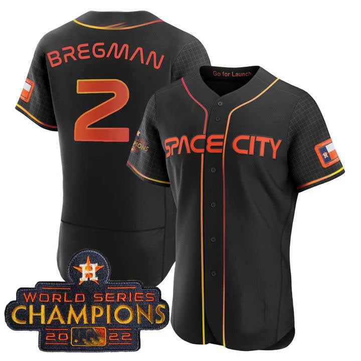 #2 Alex Bregman Houston Astros BLACK 2023 SPACE CITY CHAMPIONS FLEX JERSEY C ALL STITCHED Baseball Jerseys