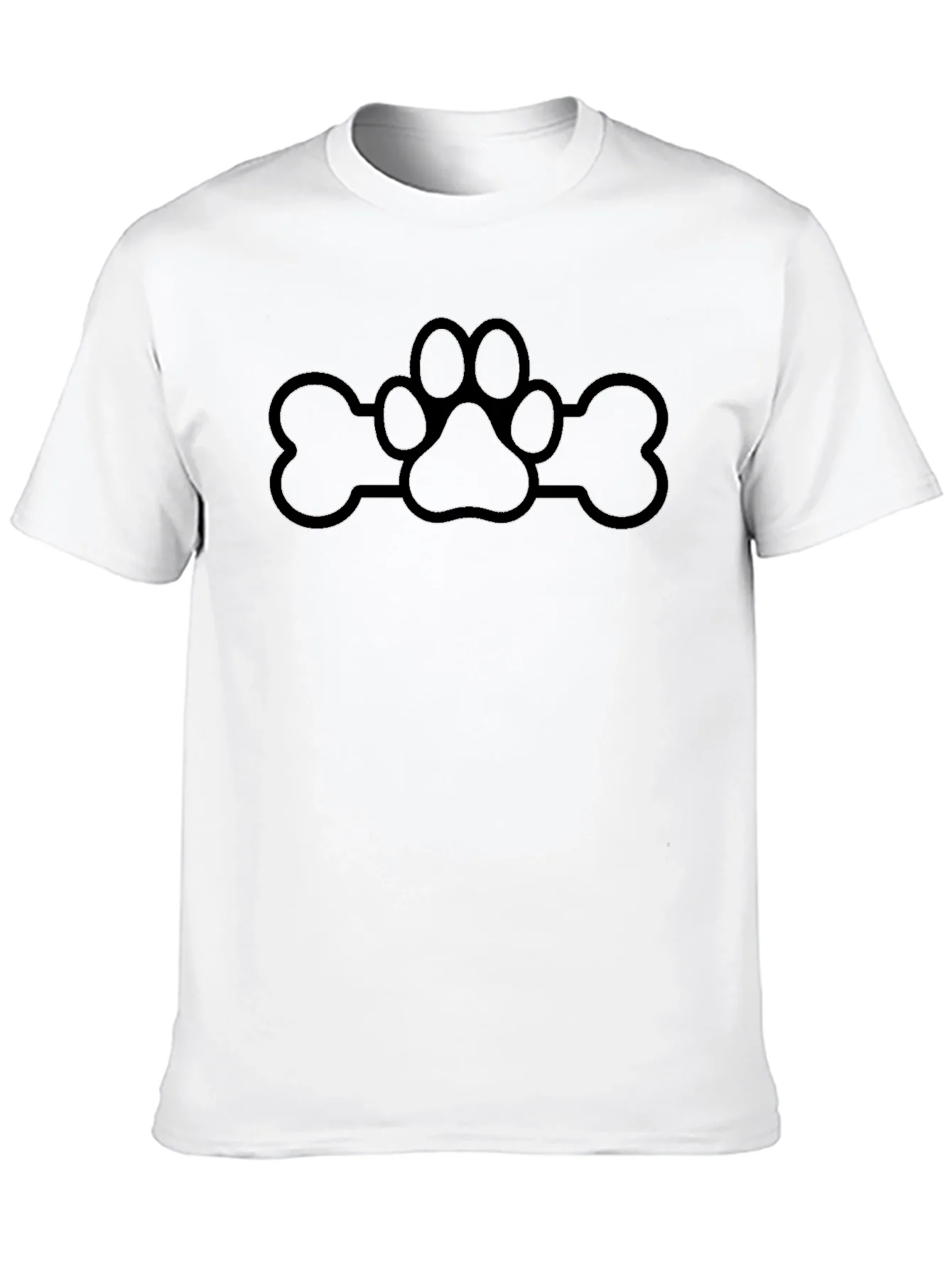 Paw Print & Bone Graphic Tee - Casual Black T-Shirt