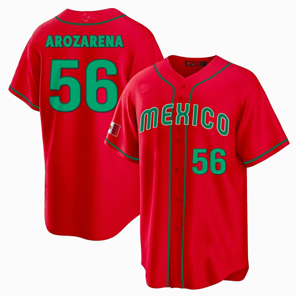 #56 RANDY AROZARENA MEXICO BASEBALL 2023 WORLD BASEBALL CLASSIC REPLICA JERSEY C RED Stitches Baseball Jerseys