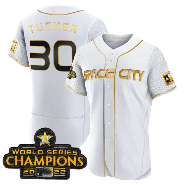 #30 Kyle Tucker Houston Astros White 2023 SPACE CITY CHAMPIONS FLEX JERSEY C ALL STITCHED Baseball Jerseys