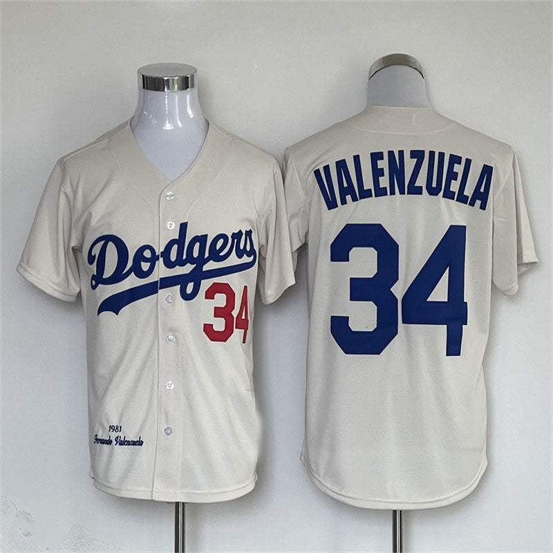Los Angeles Dodgers #34 Fernando Valenzuela Road 1981 Cooperstown Collection Authentic Jersey Rice white Baseball Jerseys