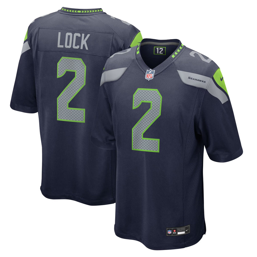Seattle Seahawks Drew Lock College Navy Team Game Jersey