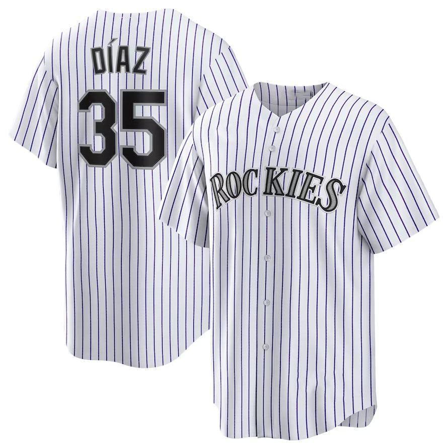 Colorado Rockies #35 Elias Daaz White Home Replica Player Name Jersey Baseball Jerseys