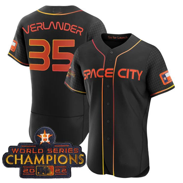 #35 Justin Verlander Houston Astros black 2023 SPACE CITY CHAMPIONS FLEX JERSEY C ALL STITCHED Baseball Jerseys