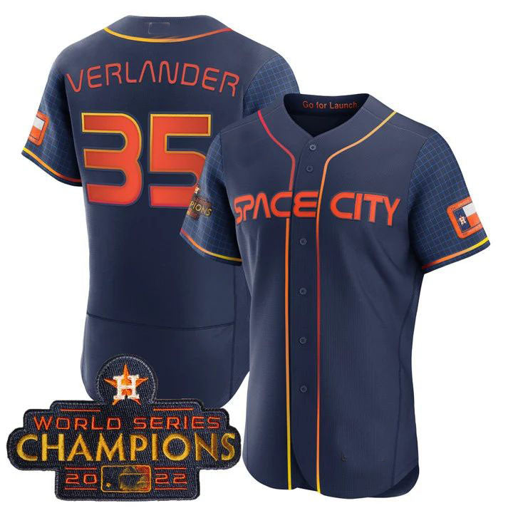 #35 Justin Verlander Houston Astros blue 2023 SPACE CITY CHAMPIONS FLEX JERSEY C ALL STITCHED Baseball Jerseys