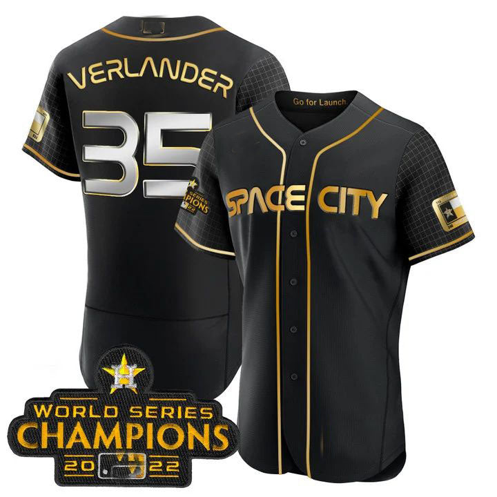#35 Justin Verlander Houston Astros 2023 SPACE CITY CHAMPIONS FLEX JERSEY C black ALL STITCHED Baseball Jerseys