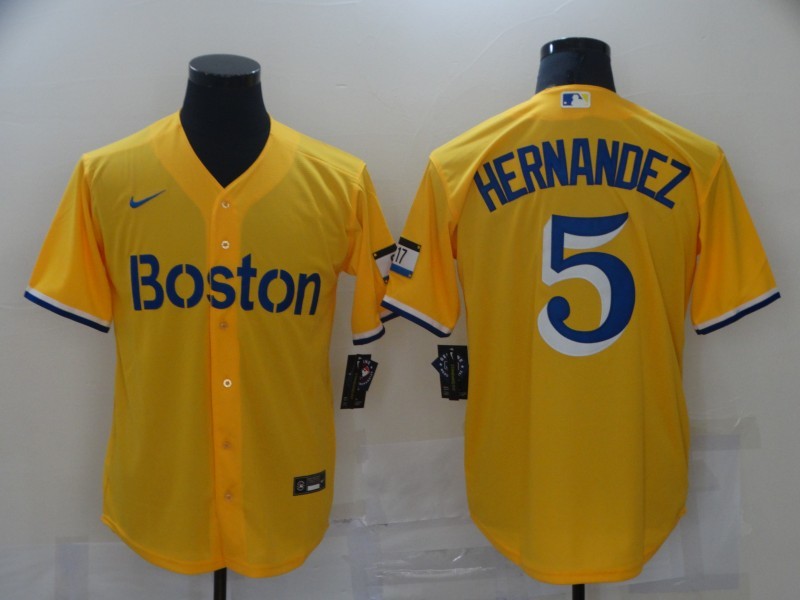 Men's Boston Red Sox Enrique Hernandez #5 Yellow Replica Baseball jersey
