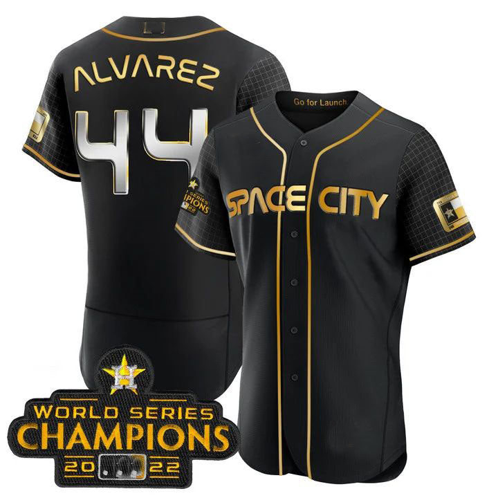 #44 Yordan Alvarez Houston Astros 2023 SPACE CITY CHAMPIONS FLEX JERSEY C black ALL STITCHED Baseball Jerseys
