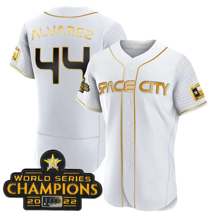 #44 Yordan Alvarez Houston Astros white 2023 SPACE CITY CHAMPIONS FLEX JERSEY C ALL STITCHED Baseball Jerseys