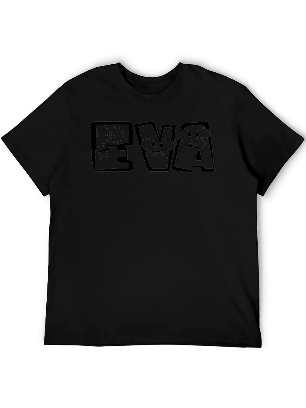 EVA Funny Cartoon Face Black T-Shirt