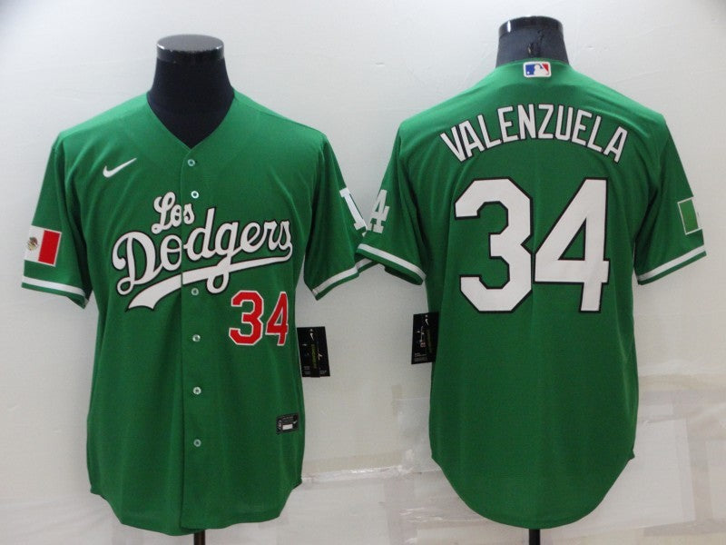 Men's Los Angeles Dodgers Fernando Valenzuela #34 Green Replica Player Jersey1