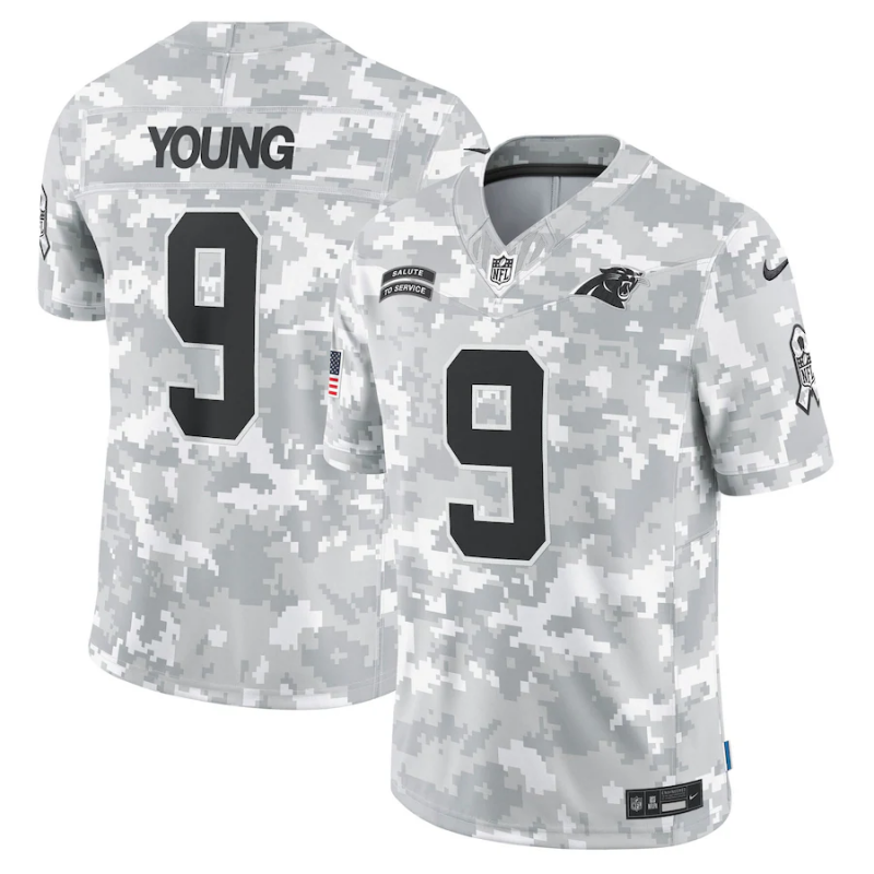 Men's Carolina Panthers Bryce Young #9 Arctic Camo 2024 Salute to Service Limited Jersey1