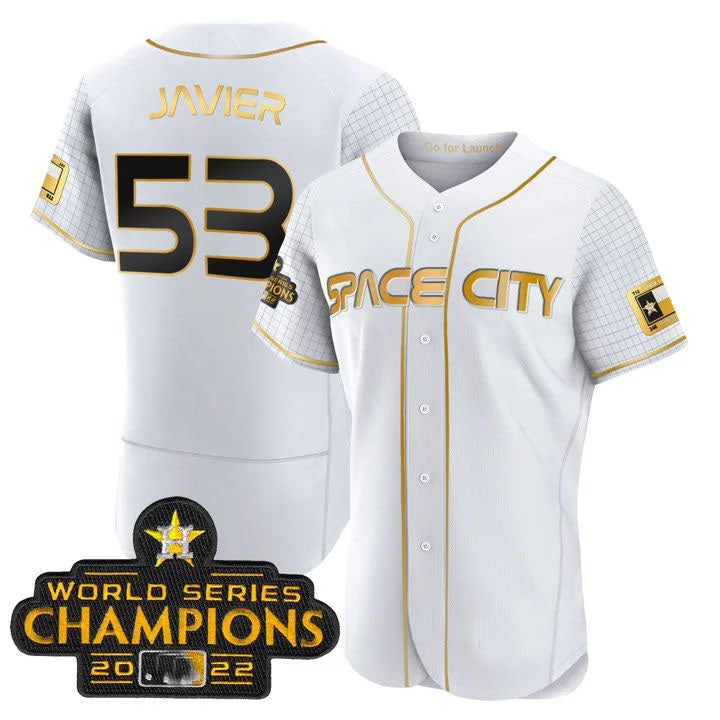 #53 Cristian Javier Houston Astros WHITE 2023 SPACE CITY CHAMPIONS FLEX JERSEY C ALL STITCHED Baseball Jerseys