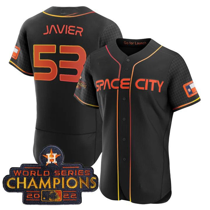 #53 Cristian Javier Houston Astros BLACK 2023 SPACE CITY CHAMPIONS FLEX JERSEY C ALL STITCHED Baseball Jerseys