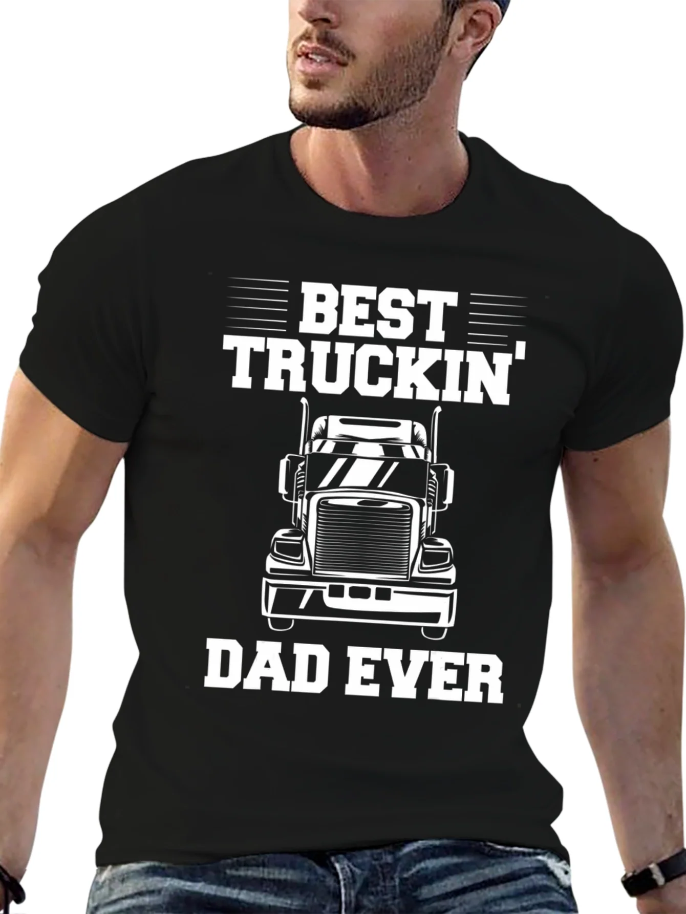 Best Truckin Dad Ever Black Graphic T-Shirt