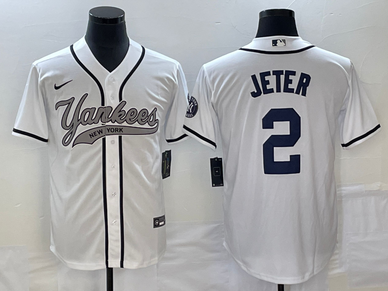 Men's New York Yankees Derek Jeter #2 White Player jersey Joint Edition