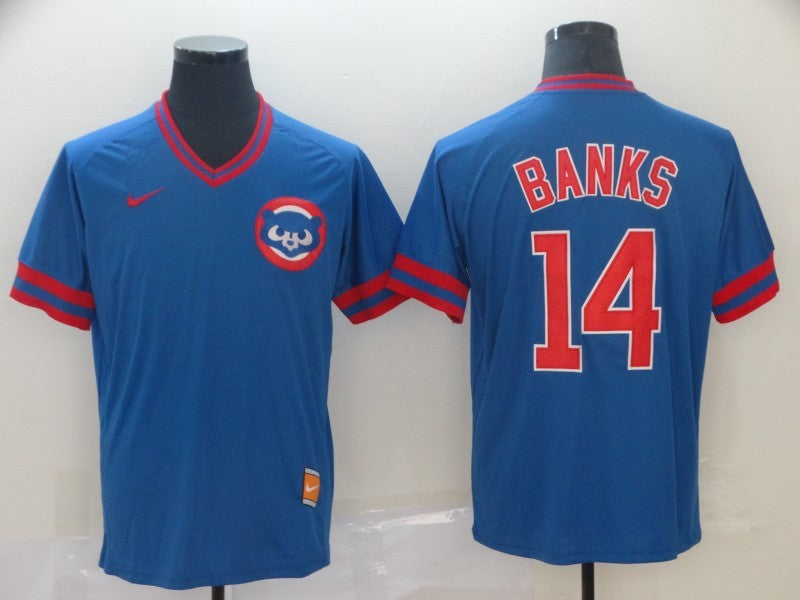Men's Chicago Cubs Ernie Banks #14 Blue Replica Player Jersey1