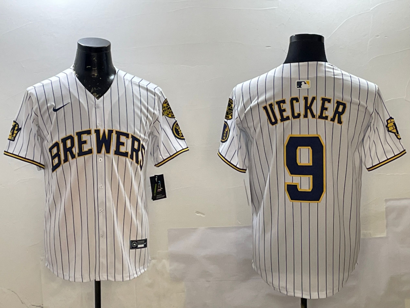 Men's Milwaukee Brewers Bob Uecker #9 White Limited Player jersey