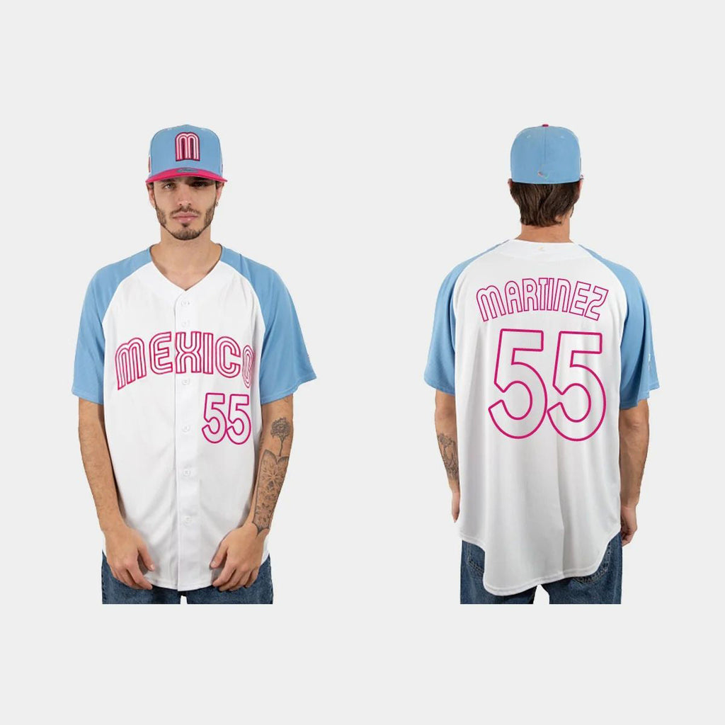 #55 ADRIAN MARTINEZ MEXICO BASEBALL 2023 WORLD BASEBALL CLASSIC JERSEYC WHITE BLUE Stitches Baseball Jerseys