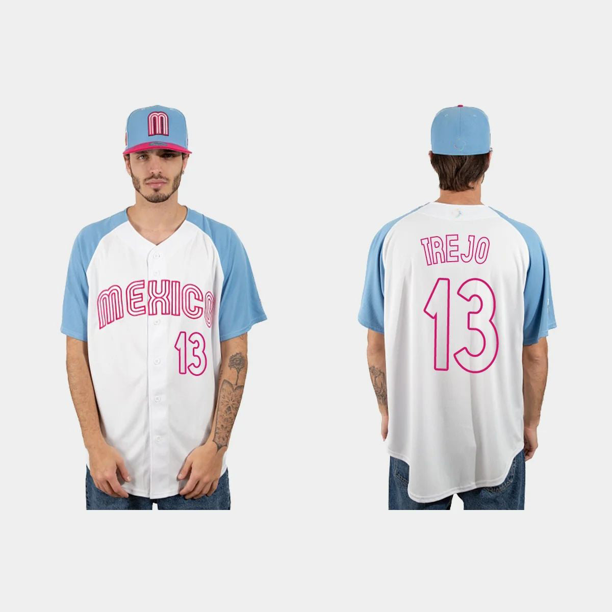 #13 ALAN TREJO MEXICO BASEBALL 2023 WORLD BASEBALL CLASSIC JERSEYC WHITE BLUE Stitches Baseball Jerseys