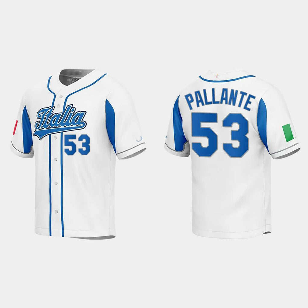 #53 ANDRE PALLANTE ITALY BASEBALL 2023 WORLD BASEBALL CLASSIC JERSEYC WHITE Stitches Baseball Jerseys