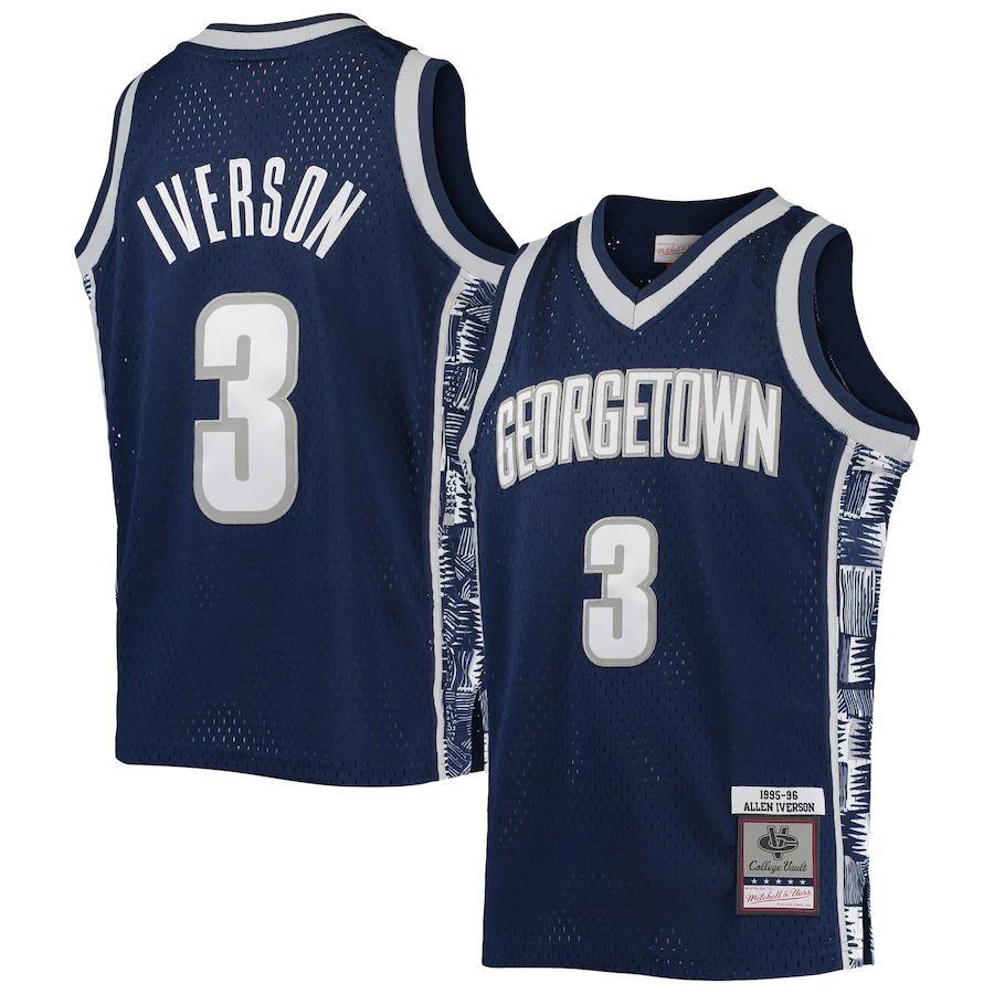 G.Hoyas #3 Allen Iverson 1995-96 Authentic Throwback Jersey Navy Stitched American College Jerseys