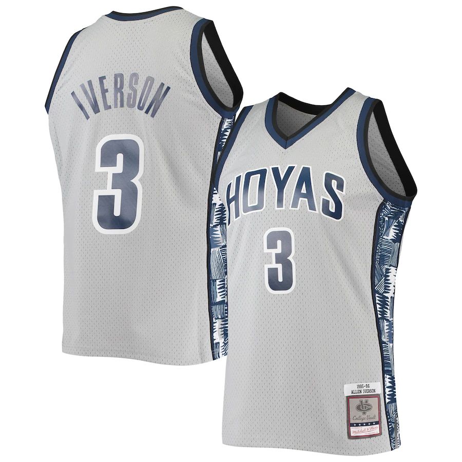 G.Hoyas #3 Allen Iverson 1995-96 Authentic Throwback Jersey Gray Stitched American College Jerseys