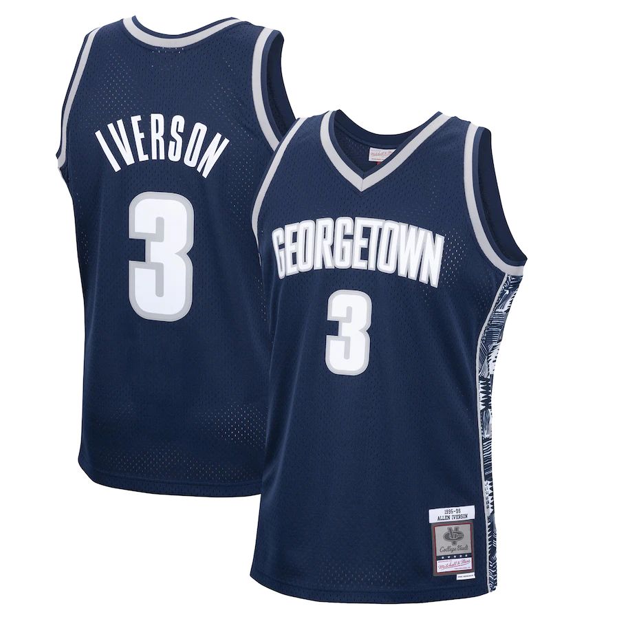 G.Hoyas #3 Allen Iverson 1995-96 Authentic Throwback Jersey Navy Stitched American College Jerseys