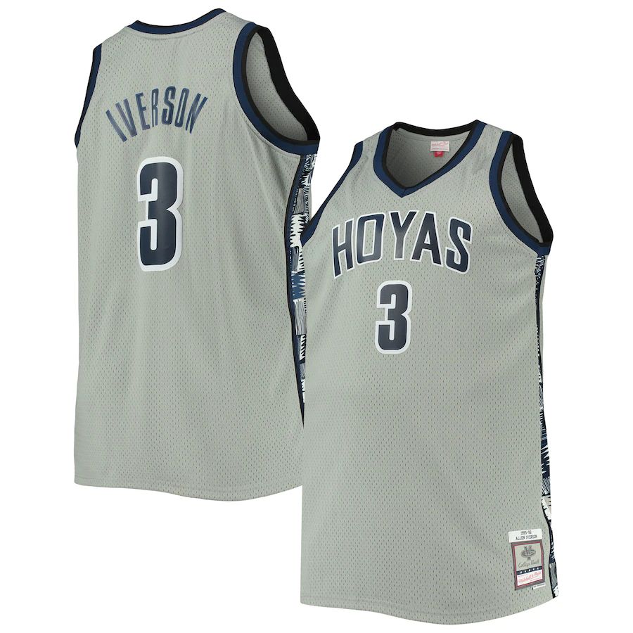 G.Hoyas #3 Allen Iverson Big & Tall 1995-96 Replica Player Jersey Gray Stitched American College Jerseys