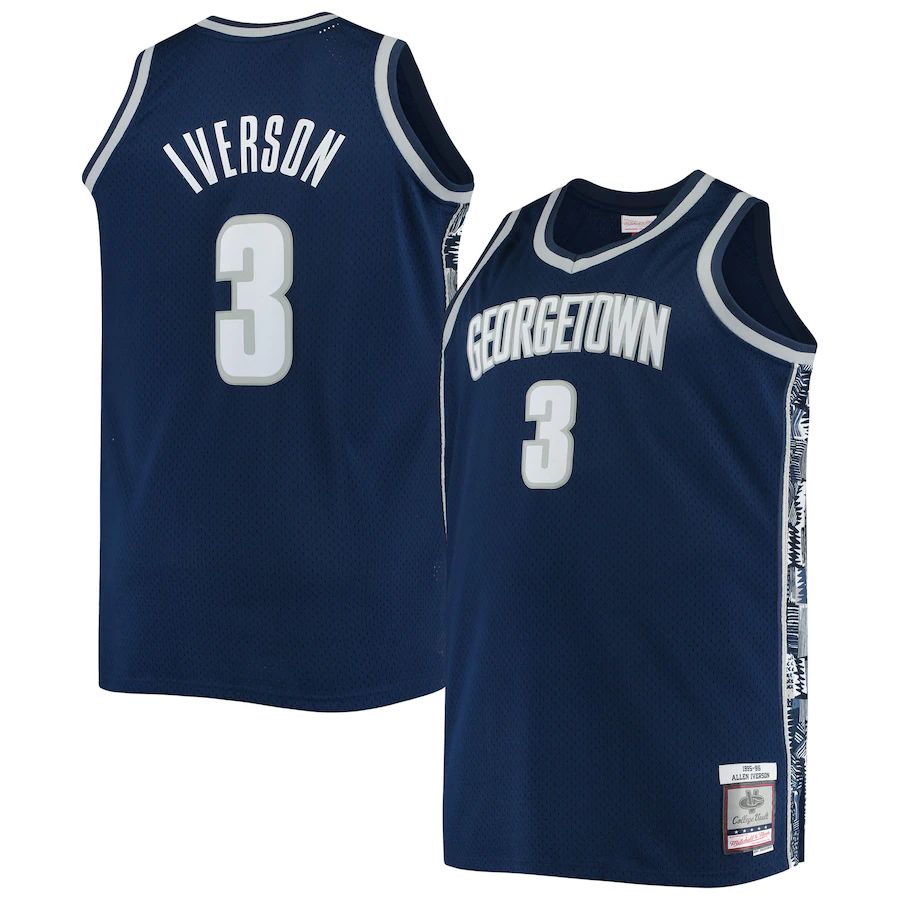 G.Hoyas #3 Allen Iverson Big & Tall 1995-96 Replica Player Jersey Navy Stitched American College Jerseys