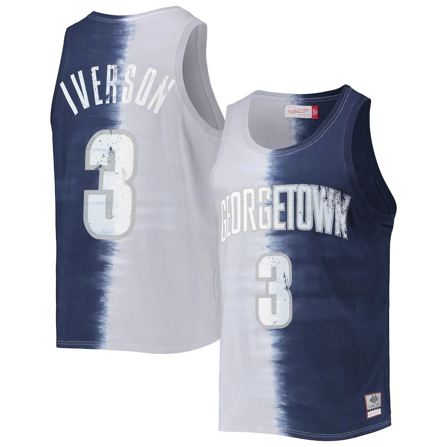 G.Hoyas #3 Allen Iverson Name & Number Tie-Dye Tank Top Gray Navy Stitched American College Jerseys