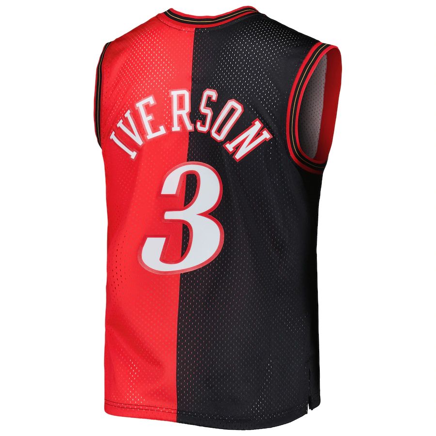 PH.76ers #3 Allen Iverson Hardwood Classics 2000-01 Split Swingman Jersey BlackRed Stitched American Basketball Jersey