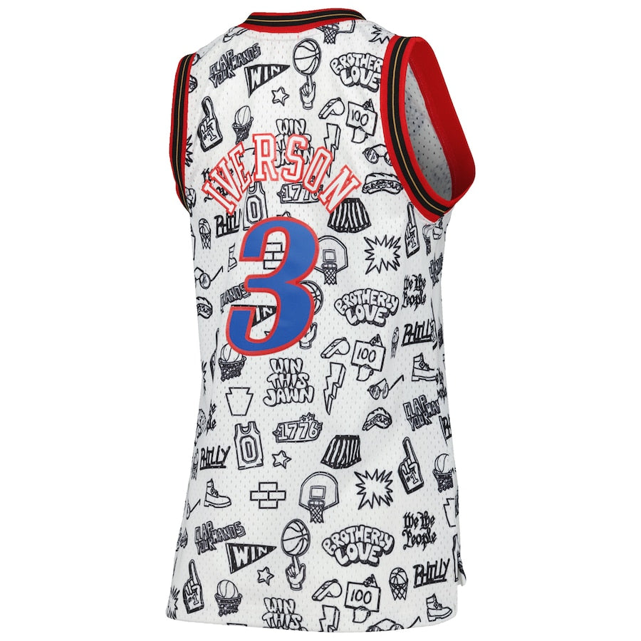 PH.76ers #3 Allen Iverson Women's 2000 Doodle Swingman Jersey White Stitched American Basketball Jersey