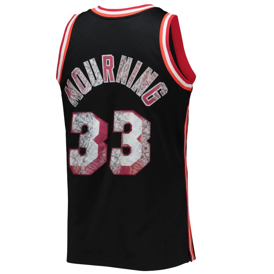 M.Heat #33 Alonzo Mourning 1996-97 Hardwood Classics 75th Anniversary Diamond Swingman Jersey Black Stitched American Basketball Jersey