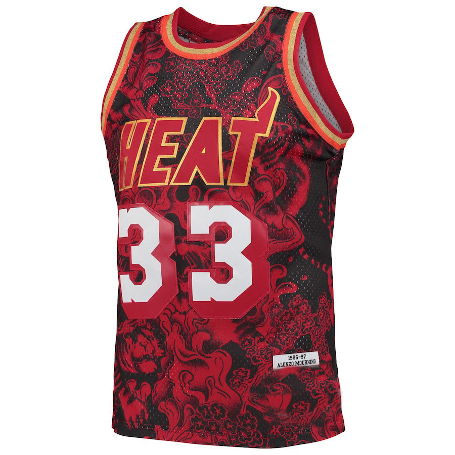 M.Heat #33 Alonzo Mourning Hardwood Classics 1996-97 Lunar New Year Swingman Jersey Red Stitched American Basketball Jersey