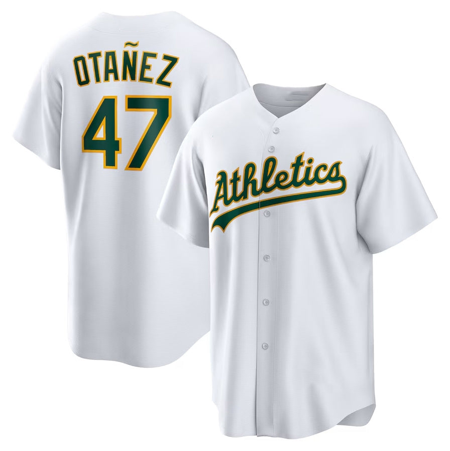 Oakland Athletics #47 Michel Otaez Home Replica Jersey - White Stitched Baseball Jersey
