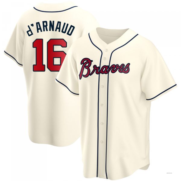 Atlanta Braves #16 Travis dArnaud Cream Alternate Jersey Stitches Baseball Jerseys