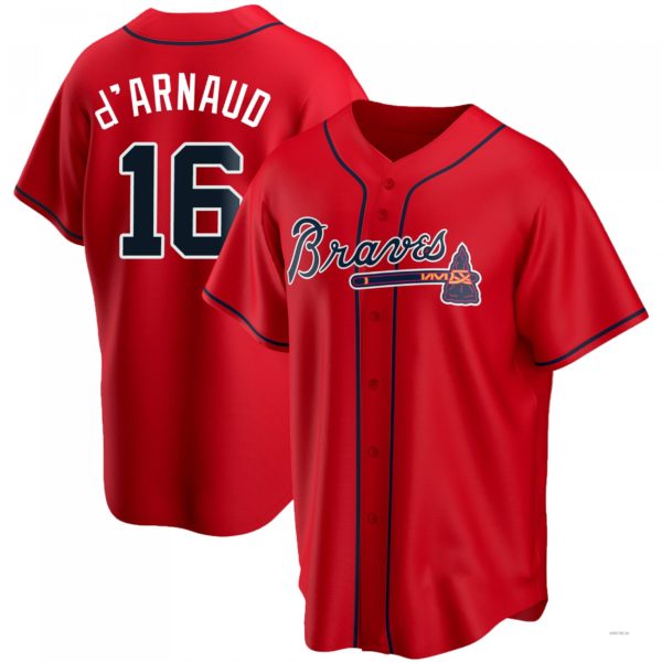 Atlanta Braves #16 Travis dArnaud Red Alternate Jersey Stitches Baseball Jerseys