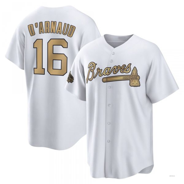 Atlanta Braves #16 Travis dArnaud White Replica 2022 All-Star Jersey Stitches Baseball Jerseys