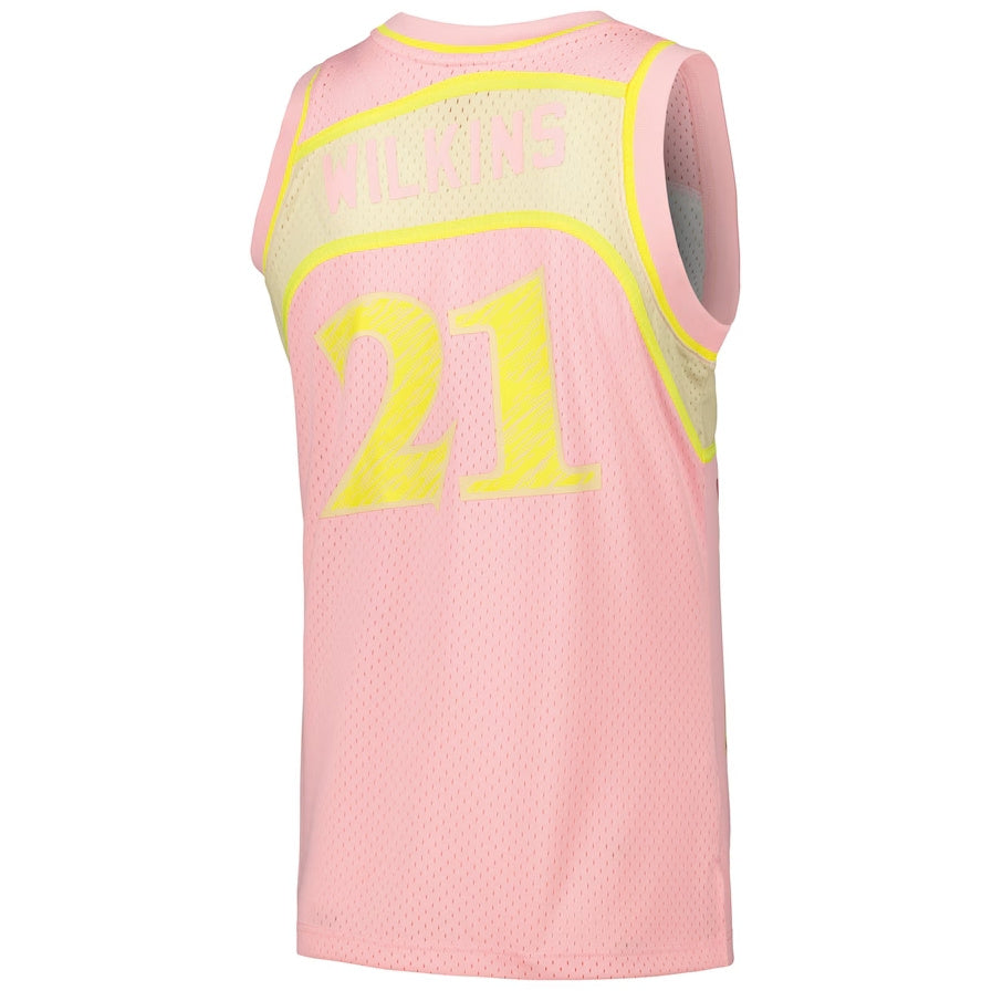 A.Hawks #21 Dominique Wilkins 1986-87 Swingman Sidewalk Sketch Jersey - Pink Stitched American Basketball Jersey