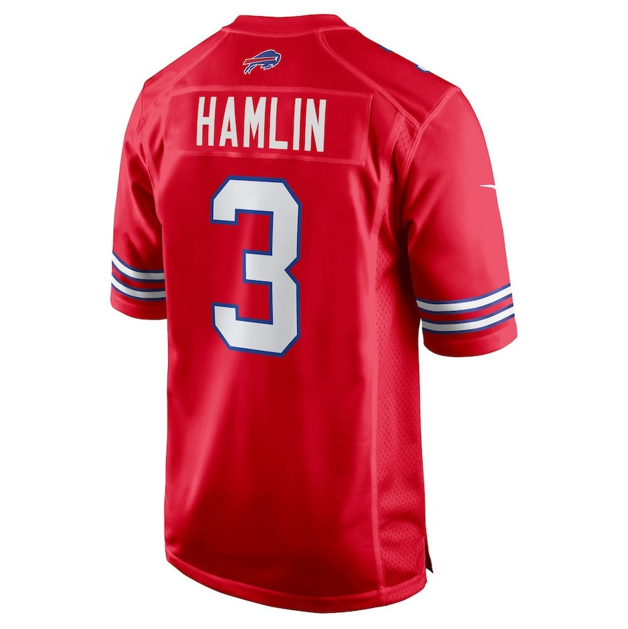B.Bills #3 Damar Hamlin Red Alternate Game Stitched American Football Jerseys