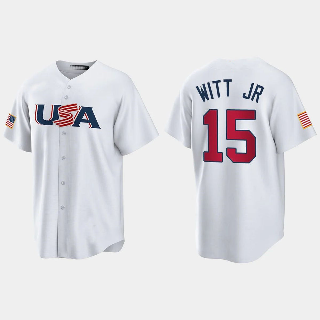 #15 BOBBY WITT JR. KANSAS CITY ROYALS 2023 WORLD BASEBALL CLASSIC USA REPLICA JERSEYC WHITE Stitches Baseball Jerseys